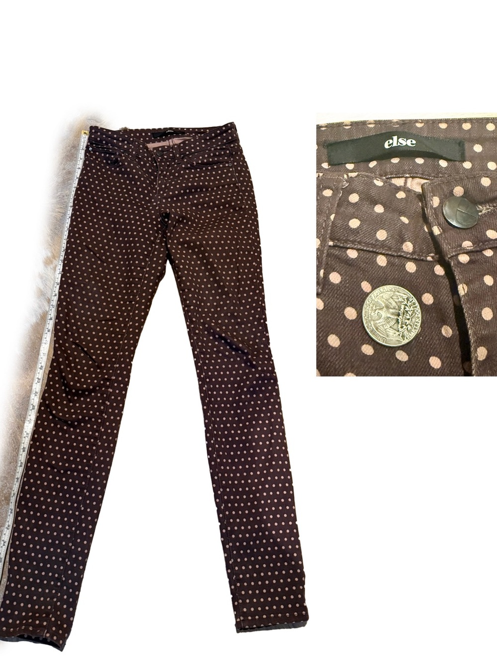 else Polka Dot Brown Pink Skinny Jeans Tencel Stretch Denim Pants 25
